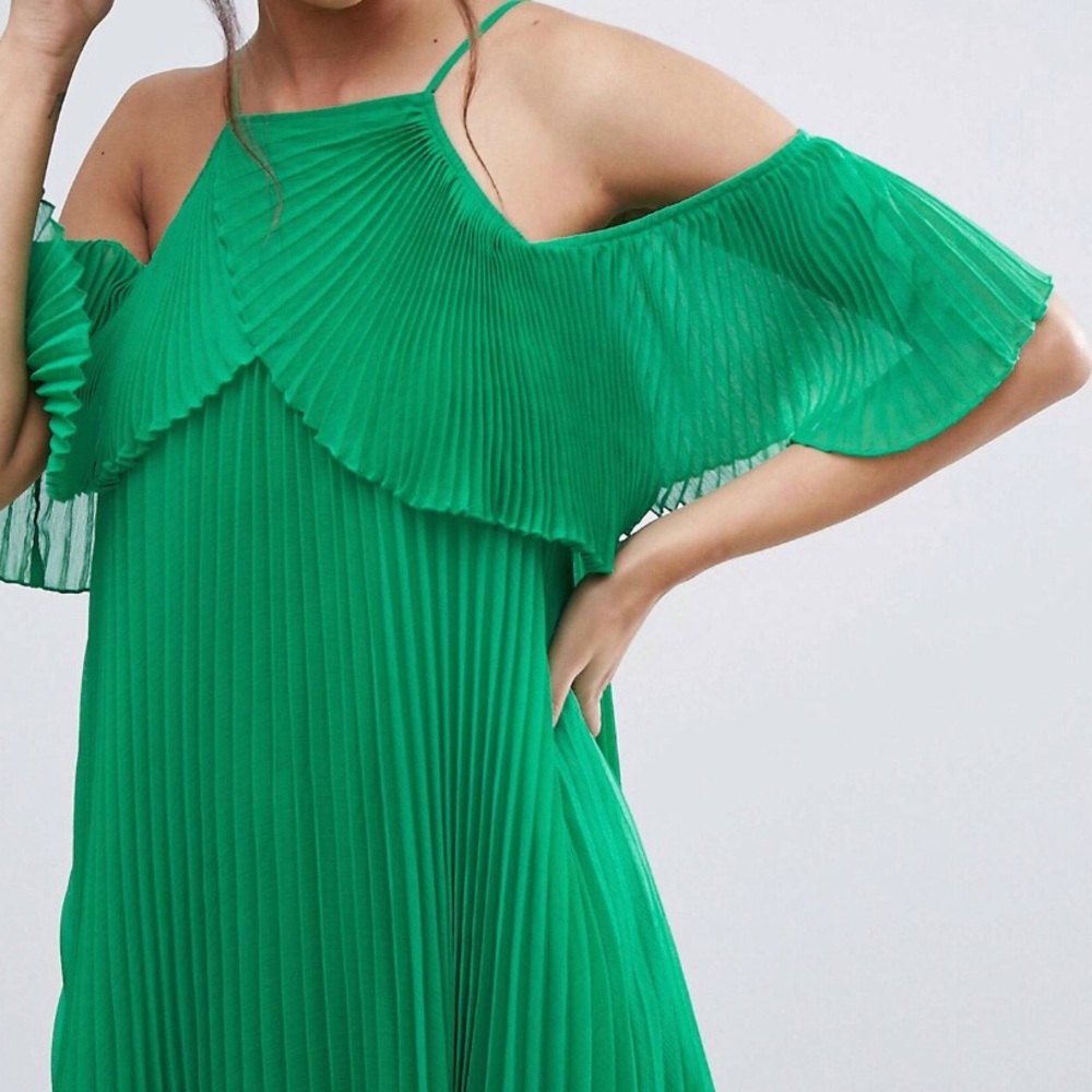 ASOS Double Layer Cold Shoulder Pleated Mimi Dress
